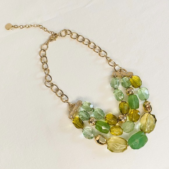 Choker Necklace Possibly Dana Buchman Shades Of Green Beads Three Strand - Picture 2 of 7